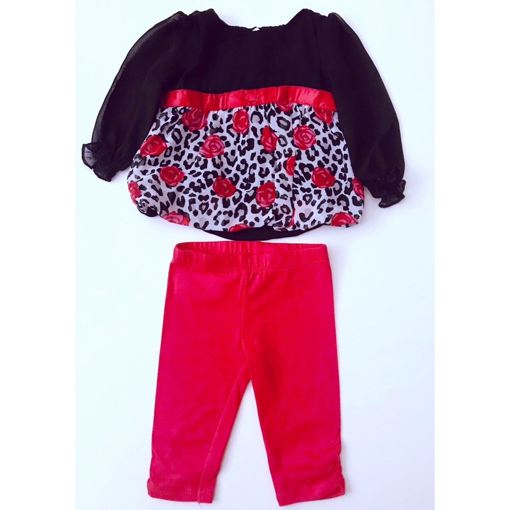 Infant red•black•white long sleeve top w/red pants